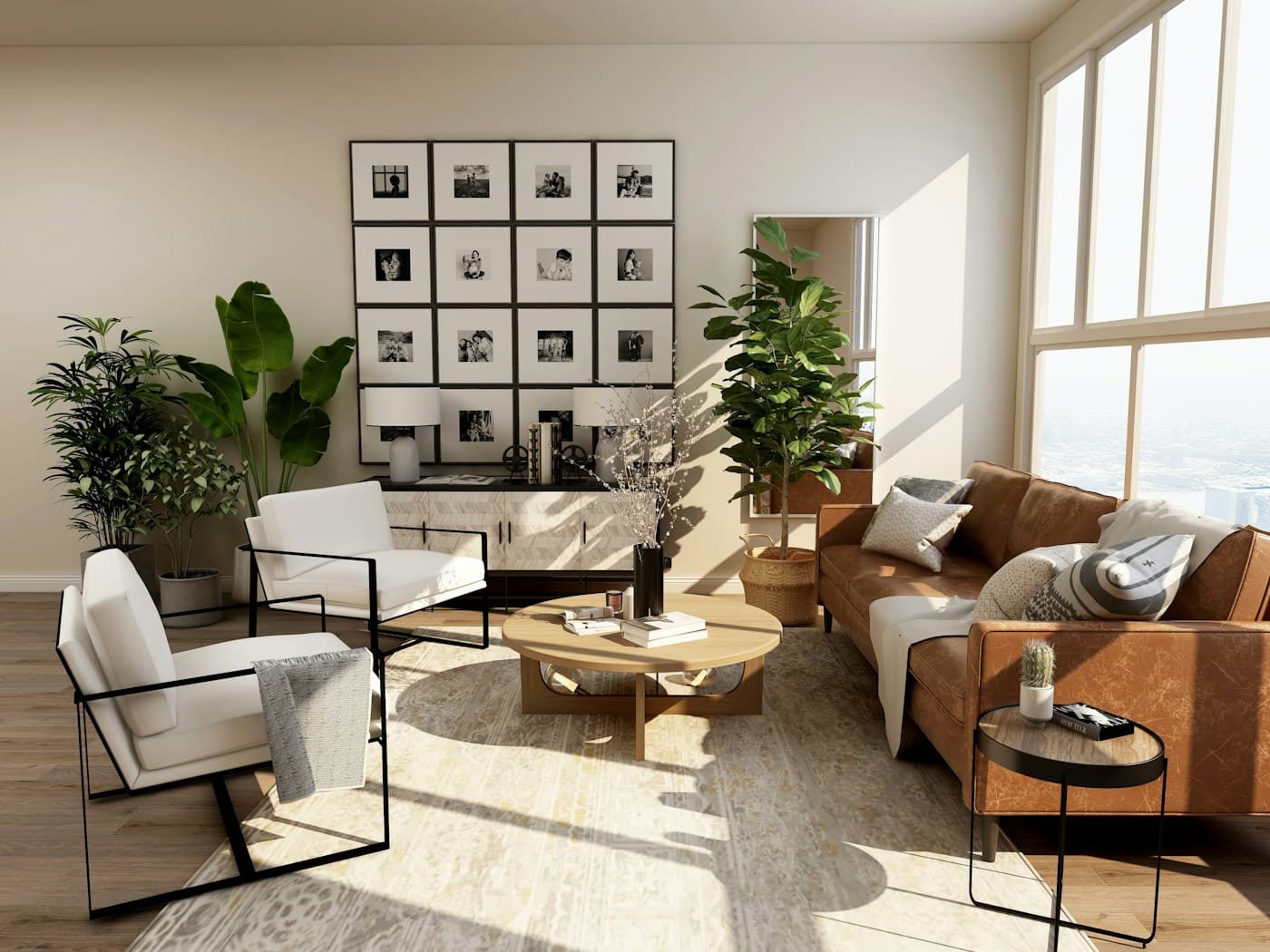 Warm living room with natural textures